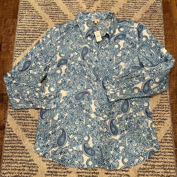 NWT Talbots Paisley cotton  button down shirt - Picture 3 of 10